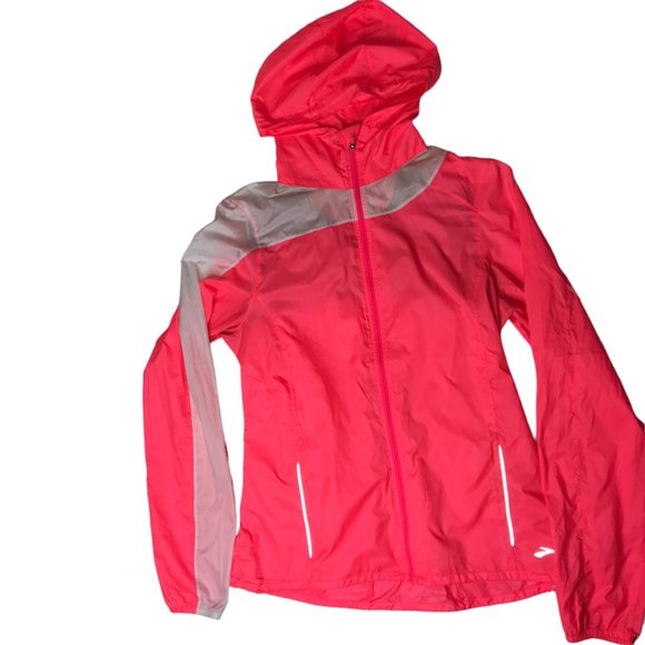 BROOKS Running Pink Hoodie Hooded Jacket Windbreaker.  Bright Neon Pink. Size M - Picture 3 of 14
